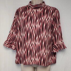 14th & Union Blouse Mock Neck 3/4 Sleeve Size SMALL  Multicolor Red/Cream.